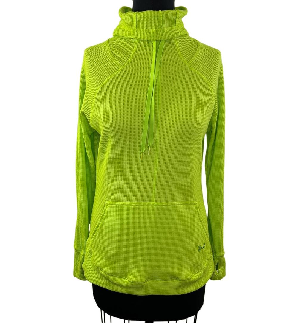 Under Armour Women's Lime Green Waffle Knit Thermal Cowl Neck Semi-Fitted Top M